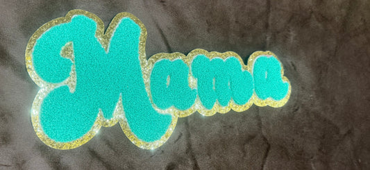MAMA chenille patch on crewneck sweatshirt