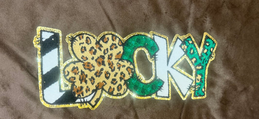 LUCKY chenille patch on crewneck sweatshirt