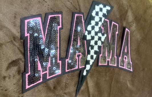 MAMA sparkle patch on crewneck sweatshirt