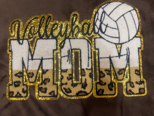 VOLLEYBALL MOM chenille patch crewneck sweatshirt