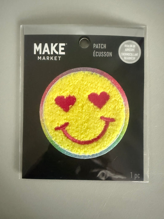 Yellow smiley face chenille patch crewneck sweatshirt